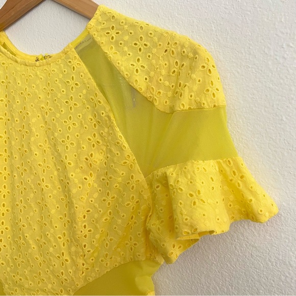 Karina Grimaldi Lila Eyelet Mini Dress Yellow Mesh Cut Outs - Picture 13 of 13